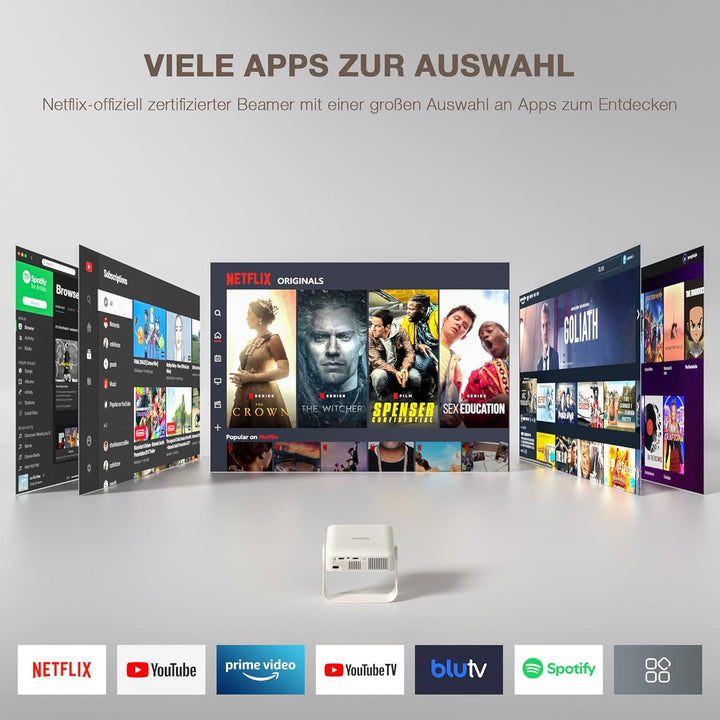 Smart Beamer Netflix Offiziell Mini Projektor 4K mit Autofokus ＆ Trapezkorrektur, VOPLLS 700ANSI 108