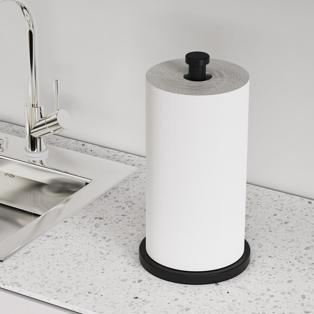 VEHHE Küchenrollenhalter Schwarz Stehend mit Eva-Schaum Basis, Gewichteter Küchenpapierhalter ohne S