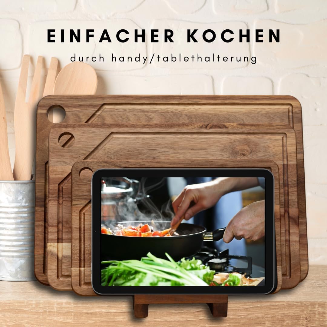Hochwertiges 3er Schneidebrett Set - PERSONALISIERBAR - Küchenbrett mit Saftrille aus Holz mit prakt