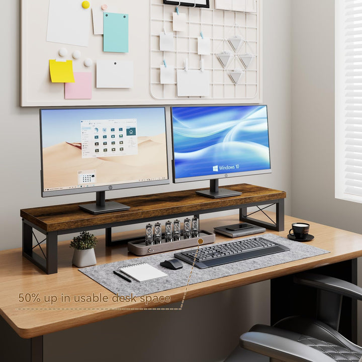 IBUYKE Dual Monitorständer, Computer Bildschirmerhöhung, 97cm Holz Schreibtisch Monitor Erhöhung mit