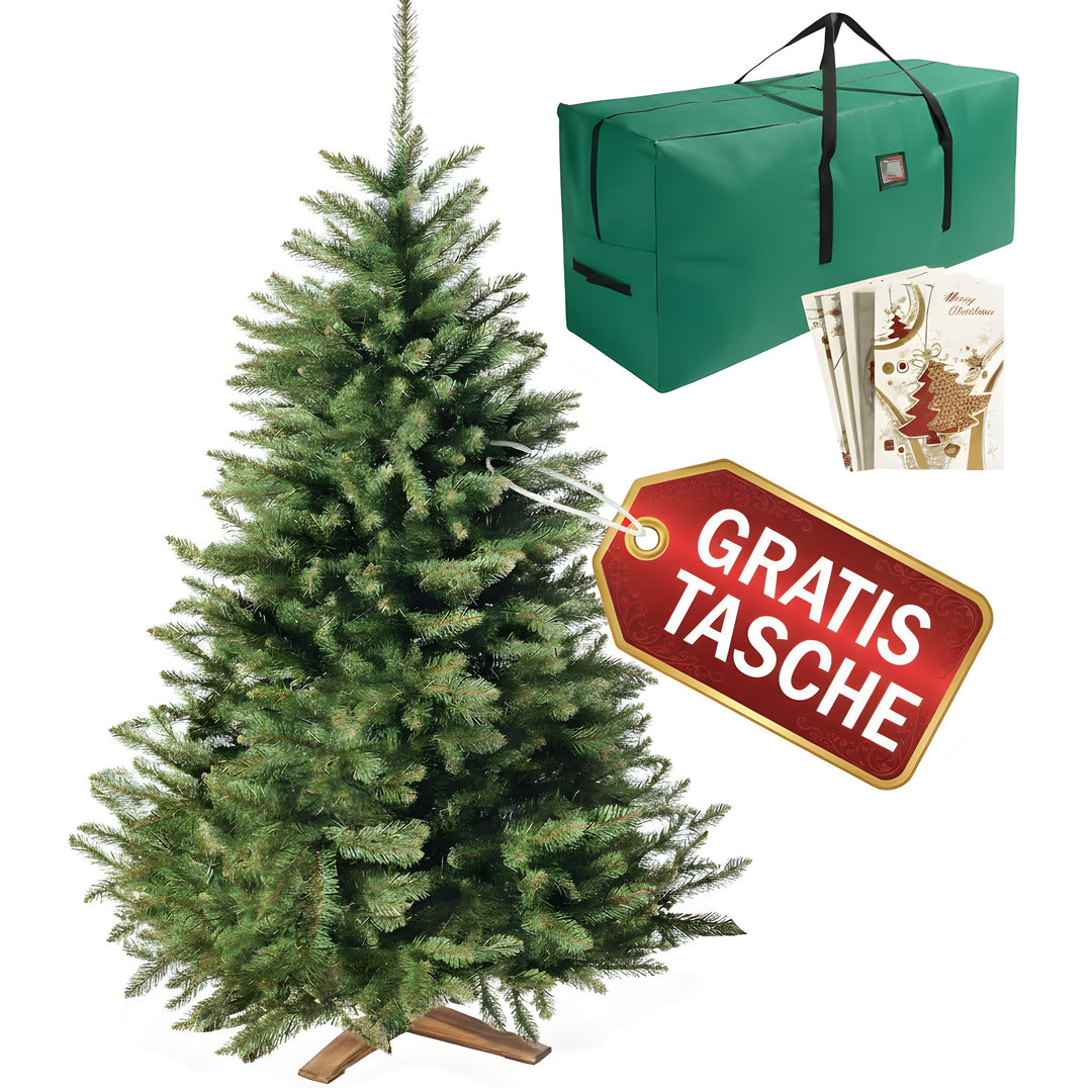 Künstlicher Weihnachtsbaum in Premium Qualität mit FSC-zertifiziertem Holzständer (Brandneu) – Natur