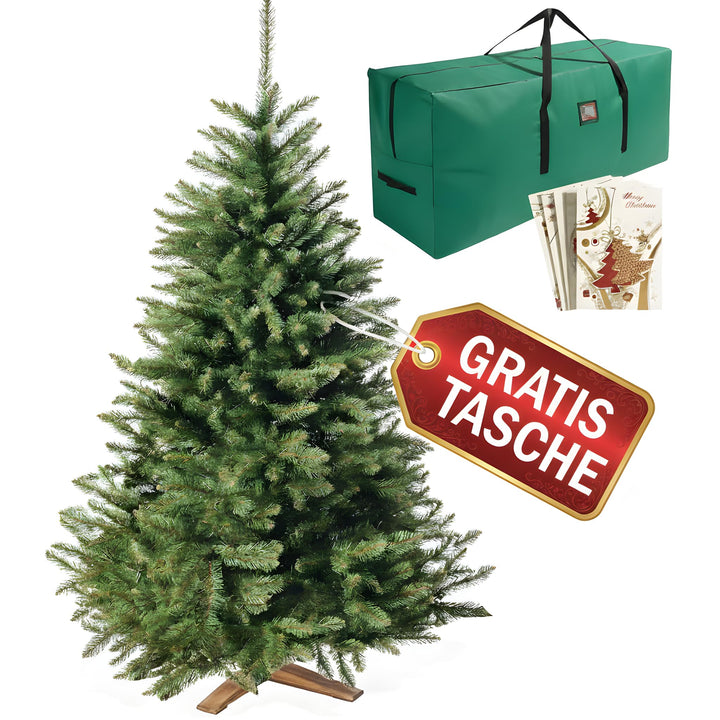 Künstlicher Weihnachtsbaum in Premium Qualität mit FSC-zertifiziertem Holzständer (Brandneu) – Natur