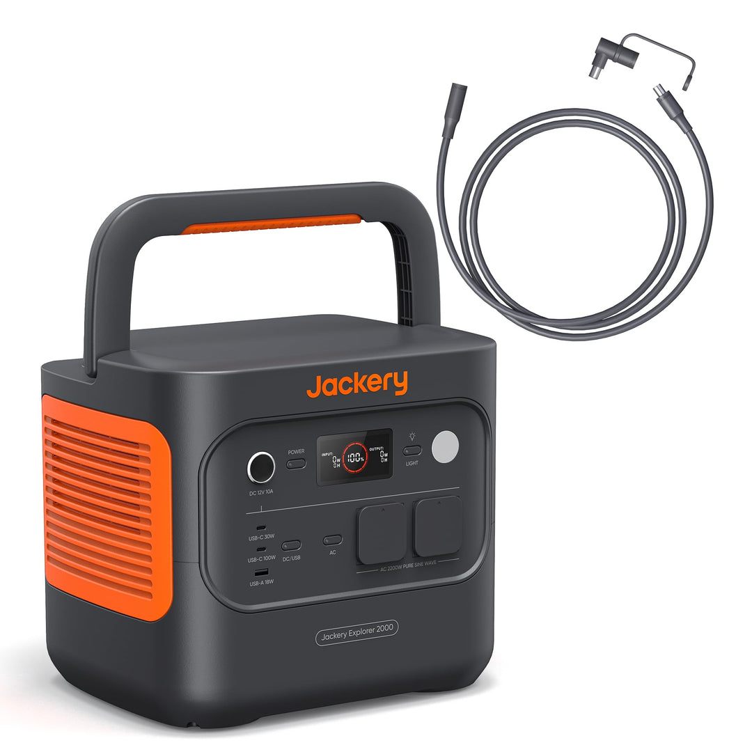 Jackery E2000 v2 tragbare Powerstation mit 5M Solarpanel Verlängerungskabel, 2042Wh Solargenerator m