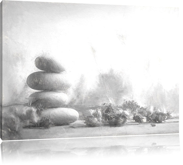 Pixxprint Lavendel Spa-Stillleben Kunst Kohle Effekt, Format: 100x70 auf Leinwand, XXL riesige Bilde