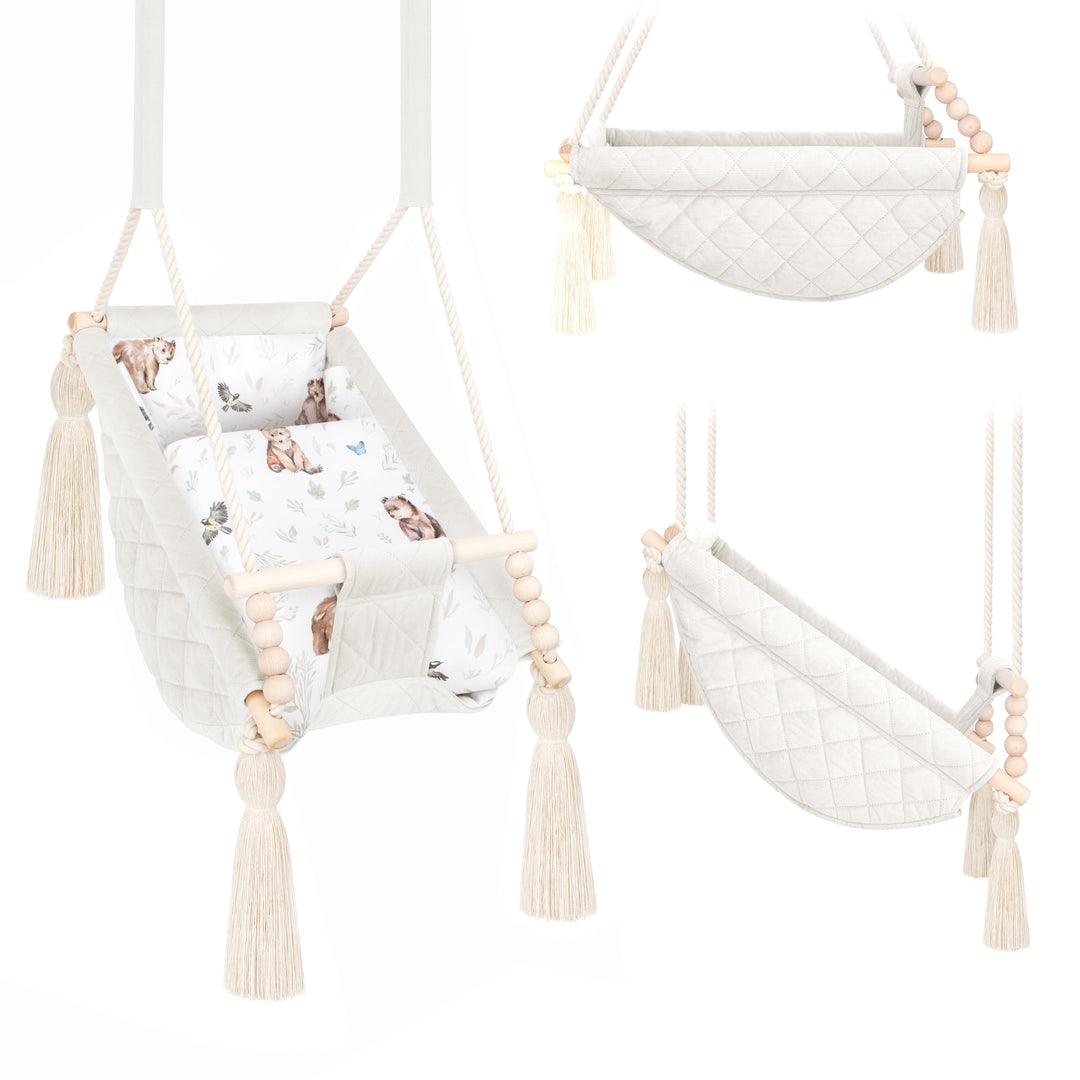 Babyschaukel, Naturbeige, Samt, Hängematte für den Innenbereich, 2 m, personalisierbar mit Vornamen,