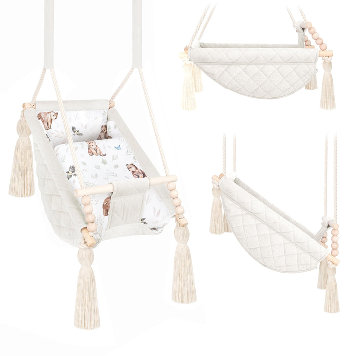 Babyschaukel, Naturbeige, Samt, Hängematte für den Innenbereich, 2 m, personalisierbar mit Vornamen,