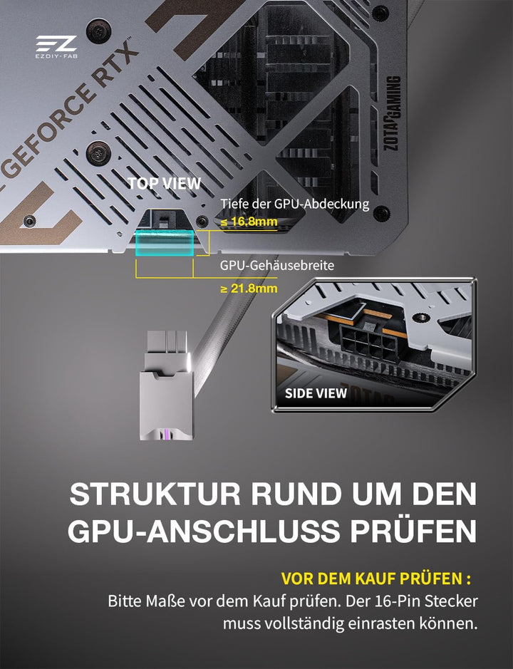 EZDIY-FAB UNIFAS ARGB 8-Pin PCIe-GPU-Verlängerungskabel, 16AWG, 90-Grad-Rechtwinkelstecker, 5V 3-Pin