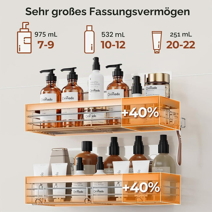 Orimade Duschablage ohne Bohren-Duschablage mit 5 Haken-duschregal Ohne Bohren SUS304 Edelstahl - 2