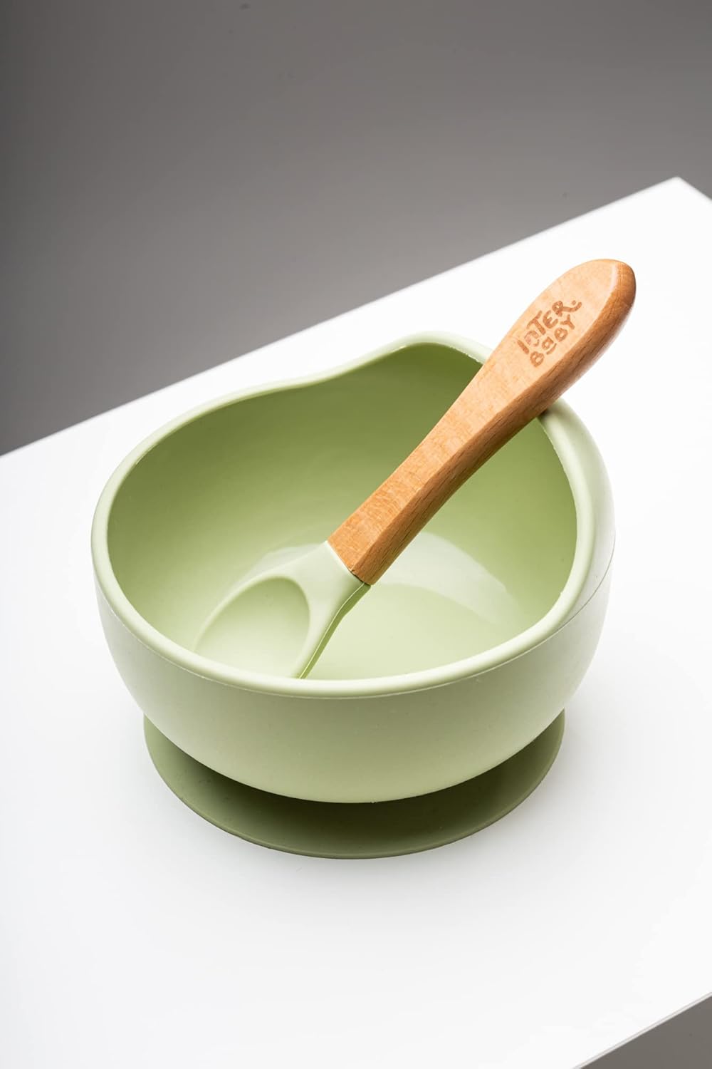 Interbaby Grüne Babyschale und Löffel aus Silikon, Grün