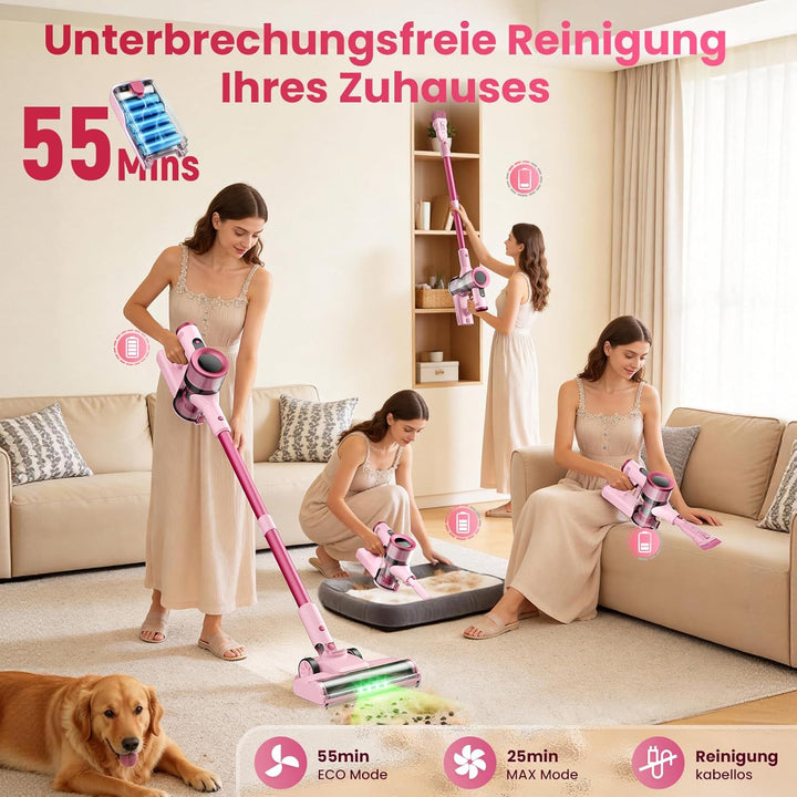 Dzaki Akku Staubsauger Kabellos 50.000 Pa, 55 Min. Laufzeit, Selbststehend, Touch Display, Anti-Tang