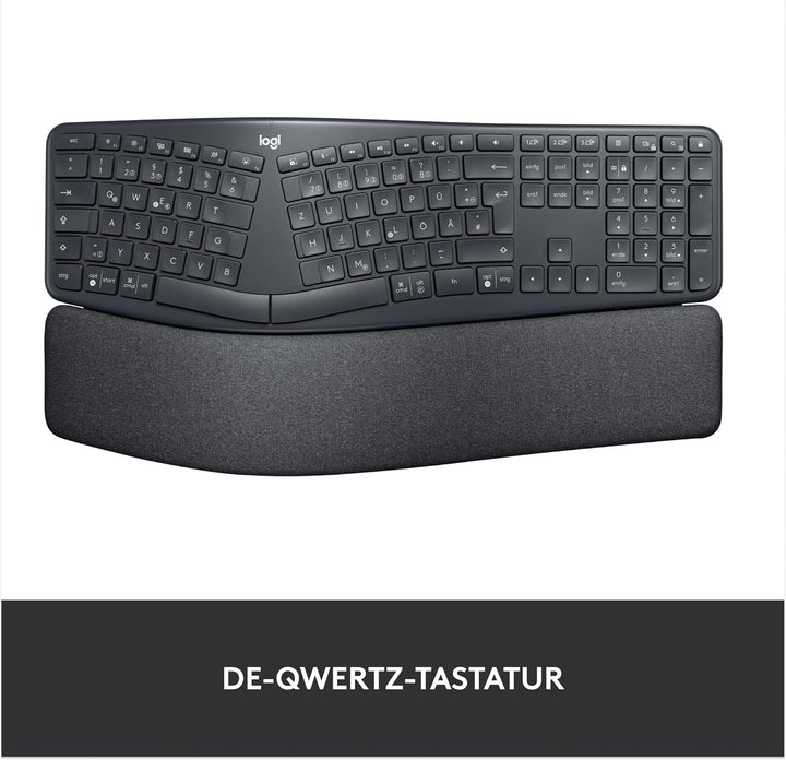 Logitech ERGO K860 kabellose ergonomische Tastatur – geteilte Tastatur, Handballenauflage, natürlich