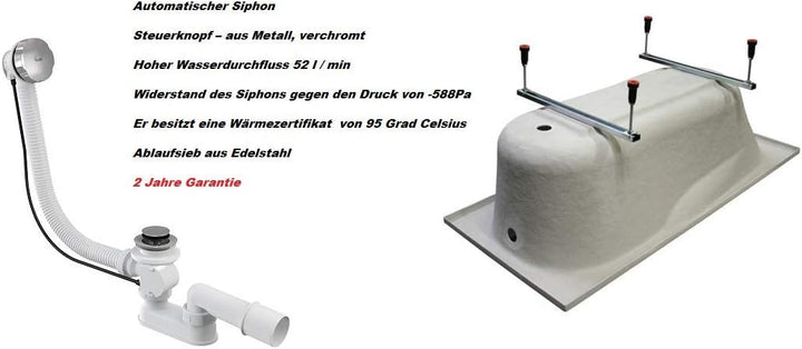 BADLAND Badewanne Original Weiss Acryl Wanne Eckbadewanne STANDARD 130x130 KOMPLETTSET SET mit Weiss