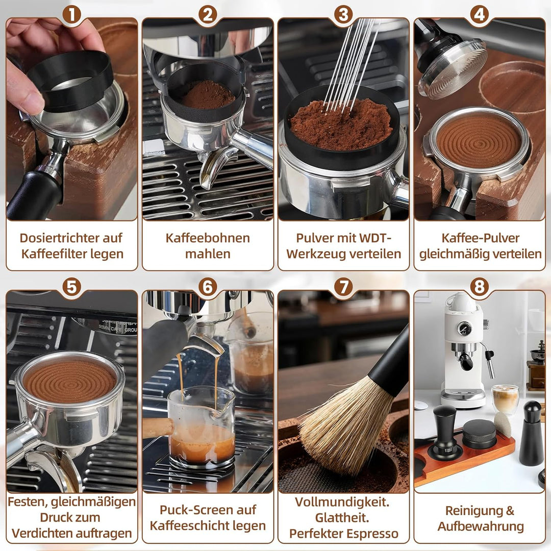 51mm Espresso Zubehör 7tlg. Set inkl. WDT Tool 51mm, Tamper, Distributor, Dosierring & Tamperstation