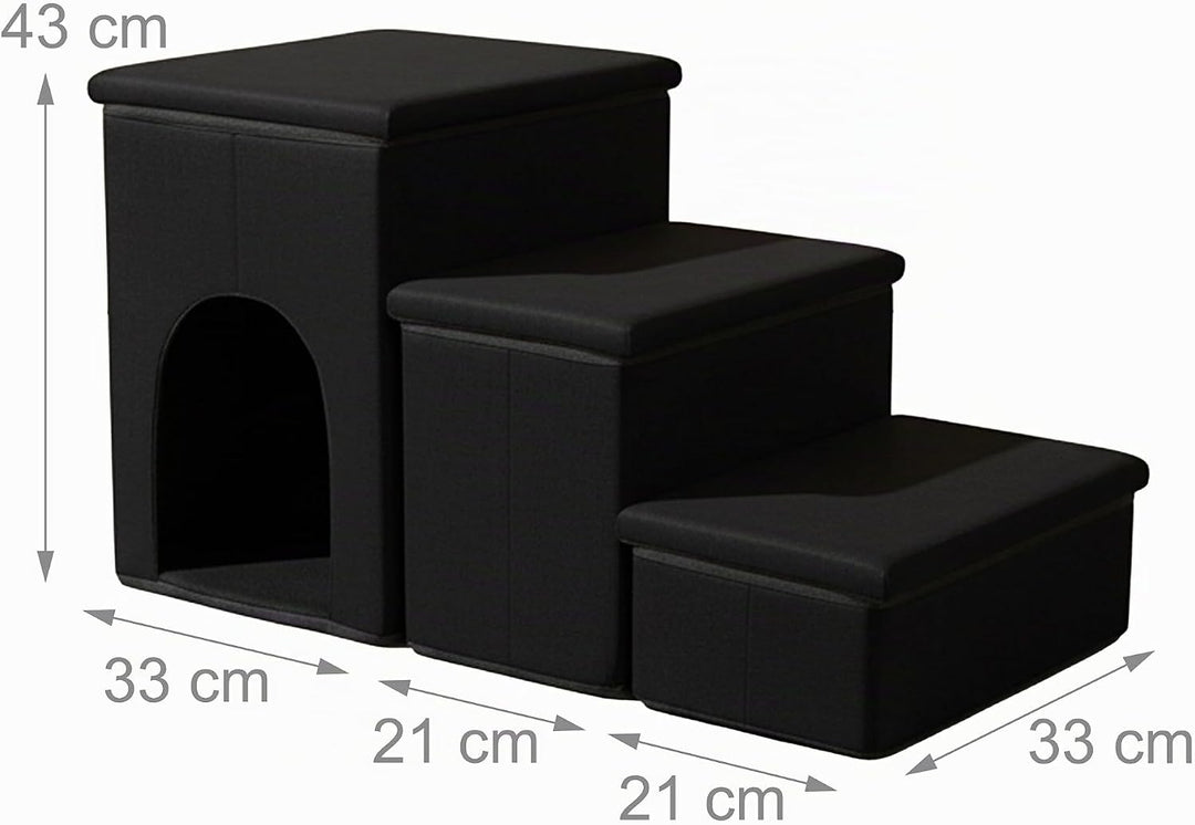 Relaxdays Hundetreppe, 3 Stufen, Höhle &amp; Stauraum, HxBxT: 43 x 75 x 33 cm, faltbar, Hunderampe Bett