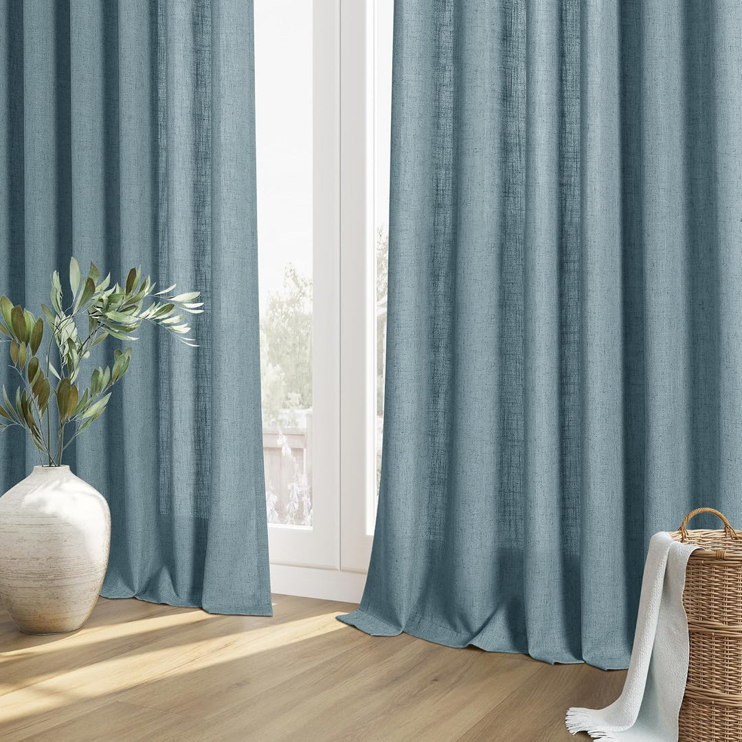 Guken Blaue Leinen-Vorhänge, 213 cm Länge, für Wohnzimmer, Schlafzimmer, 2 Paneele, Set mit Stangent