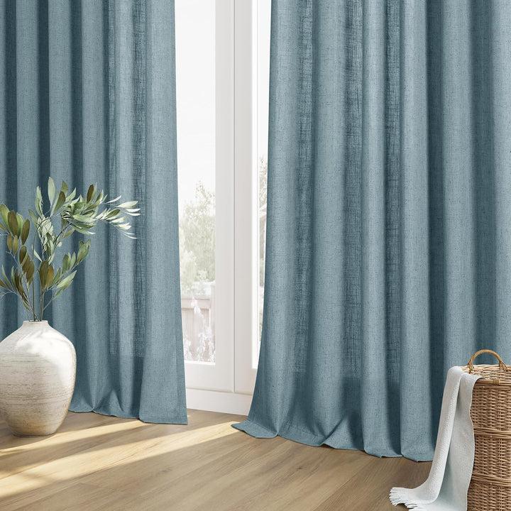 Guken Blaue Leinen-Vorhänge, 213 cm Länge, für Wohnzimmer, Schlafzimmer, 2 Paneele, Set mit Stangent
