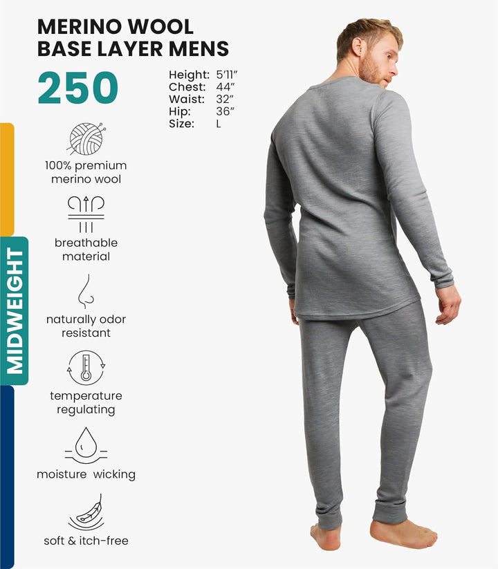 Merino.tech 100% Merino Unterwäsche Herren Set - Leicht, Mittelgewicht, Thermounterwäsche Merinowoll