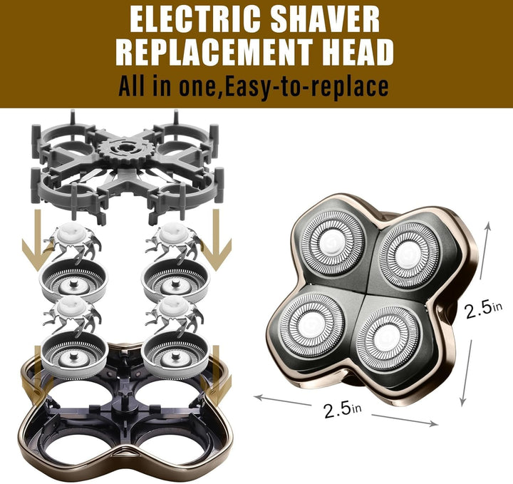 Rotationskopf 4 Köpfe für Elektrorasierer – Kompatibel mit Pitbull Skull Shaver, Butterfly Kiss Pro