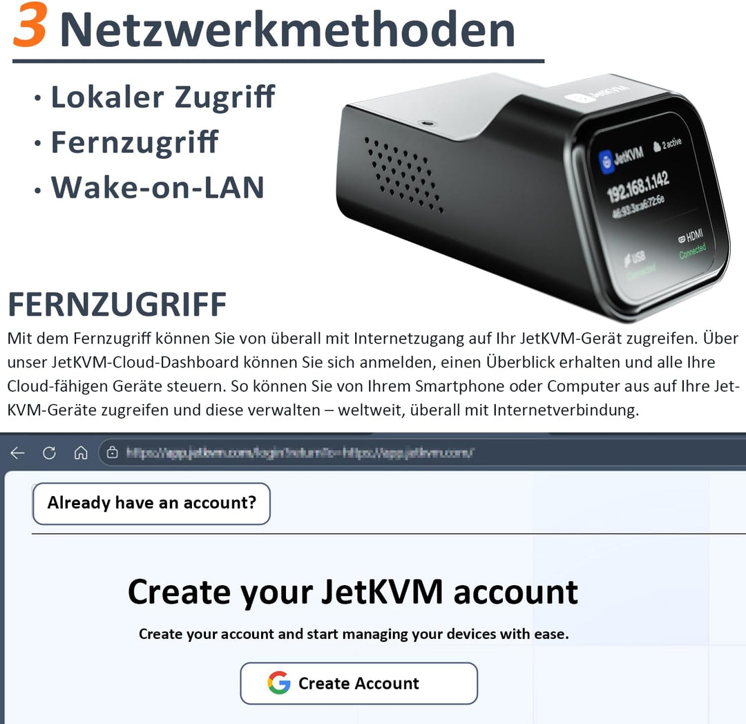 SZ JetKVM KVM Over IP Computer Remotely Control, IPKVM Open-Source Touchscreen LCD für IP/MAC/HDMI/U