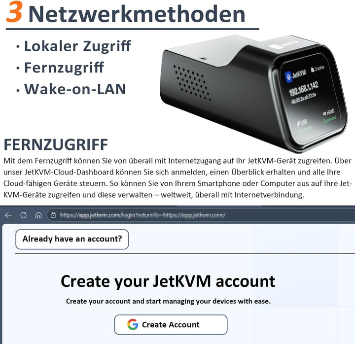SZ JetKVM KVM Over IP Computer Remotely Control, IPKVM Open-Source Touchscreen LCD für IP/MAC/HDMI/U