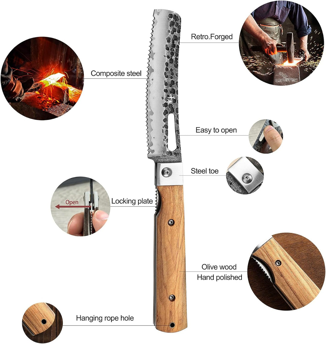 SENBON 440 Geschmiedeter Edelstahl Camping Brot Messer Klinge Sharp japanisches stil Falten Tragbare