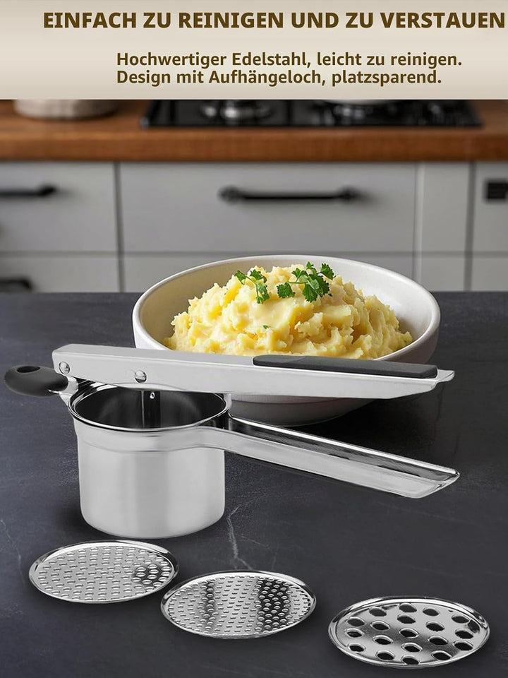 Kartoffelpresse aus robustem Edelstahl, Kartoffelstampfer und -presse für Kartoffelpüree, Küchenhelf