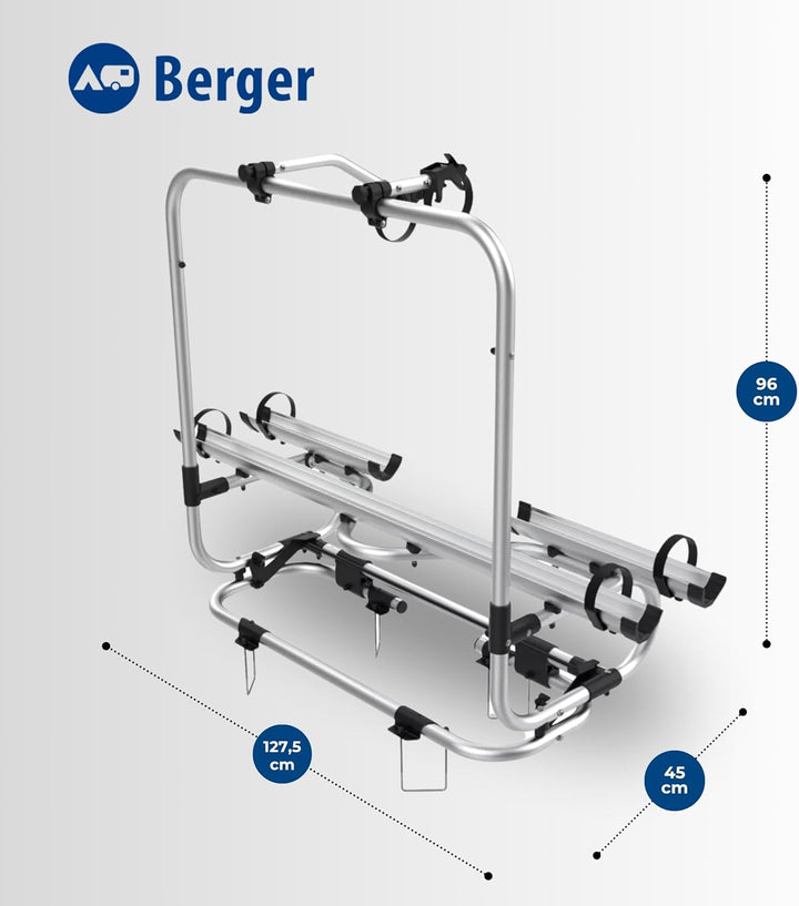 BERGER Fahrradträger Deichsel Wohnwagen | Premium 2XL Deichsel Fahrradträger für 2 Fahrräder bis 50k
