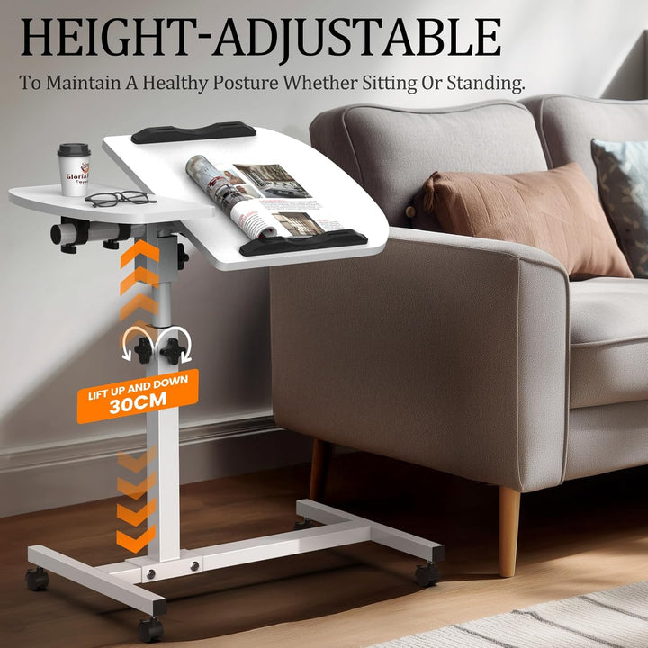 Huracan Betttisch mit Rollen, Höhenverstellbarer Laptoptisch 59–89cm, Beistelltisch Doppel-Tischplat
