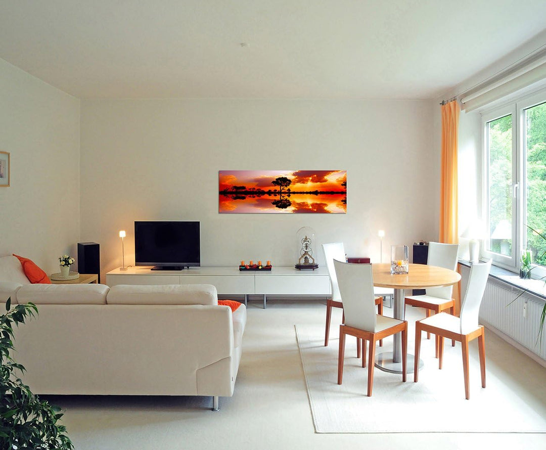 Augenblicke Wandbilder Leinwandbild als Panorama in 150x50cm Afrika See Sonnenuntergang Spiegelung