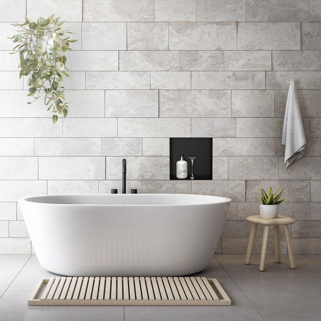 LuxeBath Wandnische aus Edelstahl, 30x30x10 cm, Schwarz, Duschnische, Randlos, Einbauregal, Flexible