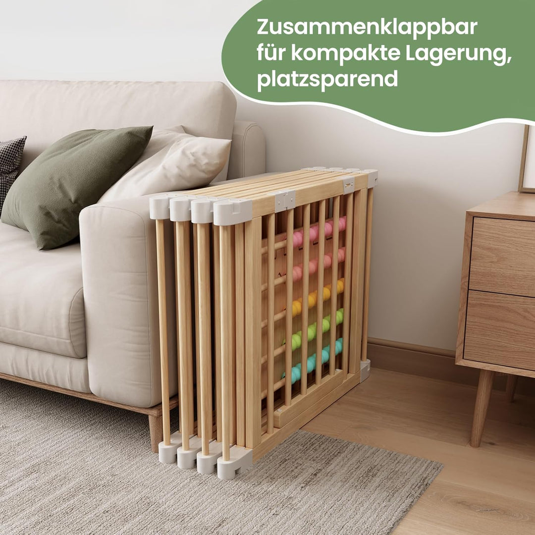 160x160x61cm Baby Laufgitter klappbar Laufstall Holz Kinder Activity Center mit Tür, musikalischem S