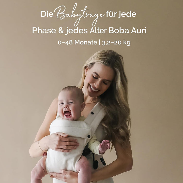 Boba Auri Babytrage Neugeboren bis Kleinkind - 100% Baumwolle-Premium, 3 ergonomische Tragepositione