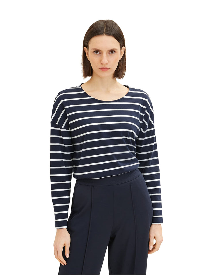 TOM TAILOR Damen Langarmshirt mit Streifen XXL 31540 - Navy Offwhite Stripe, XXL 31540 - Navy Offwhi