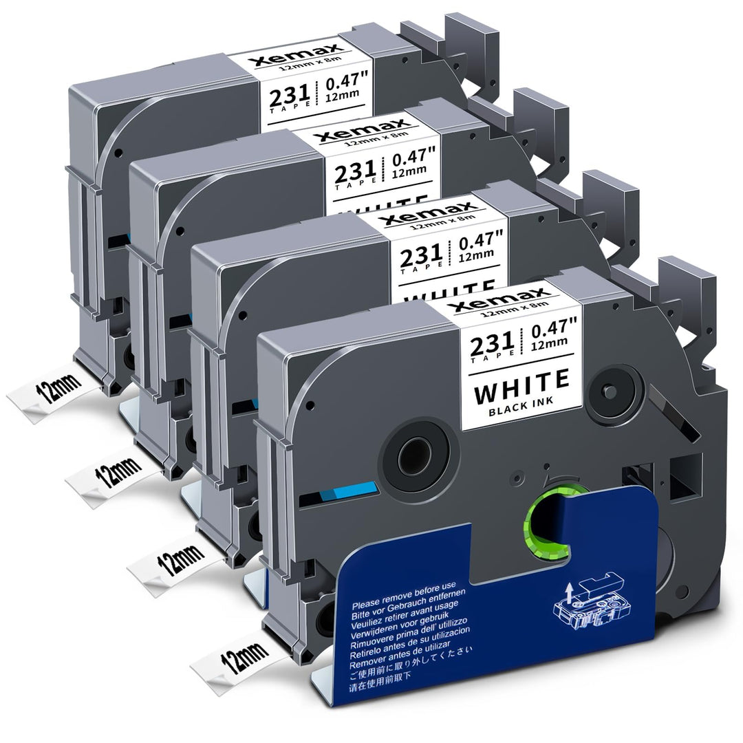 4x XemaX Etikettenband Kompatibel für Brother P-touch Bänder 12mm TZe-231 TZ-231 Schriftbänder Schwa