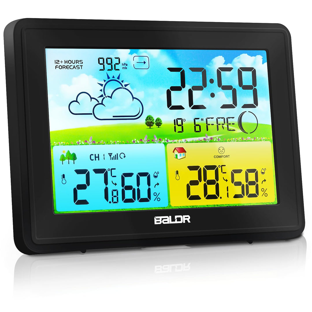 Wetterstation Funk mit Aussensensor, Innen und Aussen Temperatur/Luftfeuchte, Funkwetterstation mit