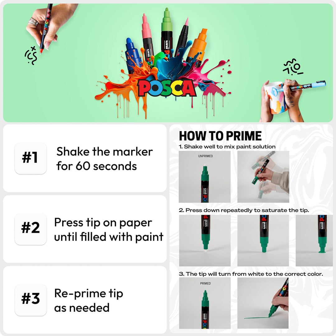 uni-ball 182608 - POSCA Marker mit breiter Keilspitze, 8er Set, Grundfarben 8er Set - Grundfarben, 8
