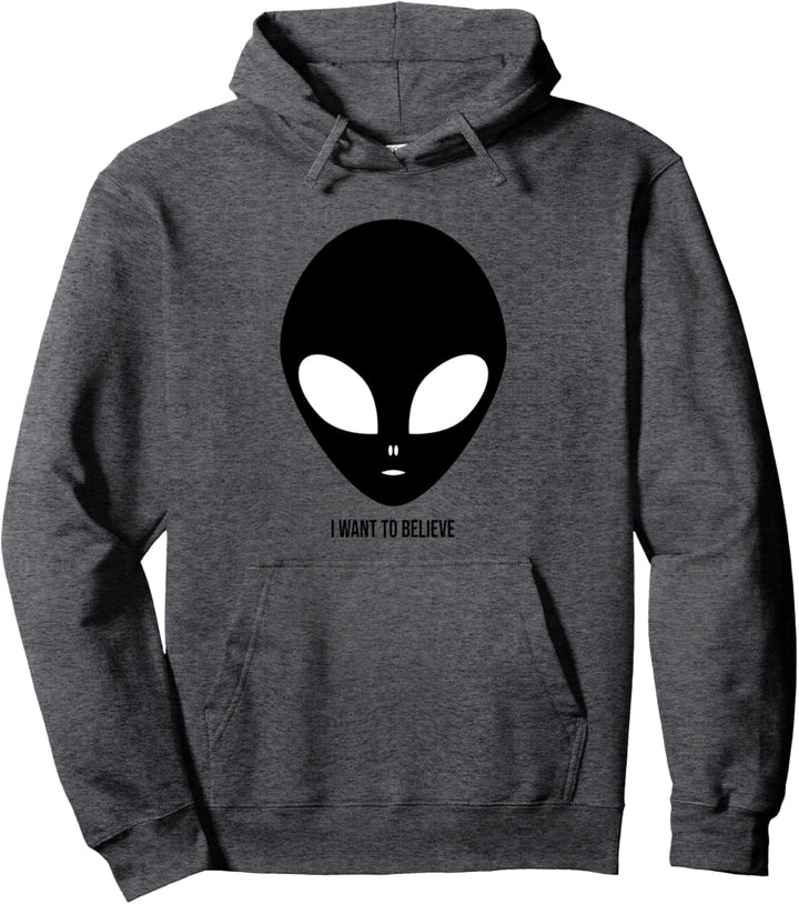 I Want to Believe, Funny Sarcastic UFO Aliens Illustration Pullover Hoodie