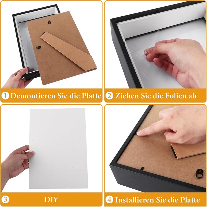 3 Stück 3D Bilderrahmen zum Befüllen A4 3D Tief Objektrahmen 5CM 3D Rahmen für Objekte Blumen, Hochz