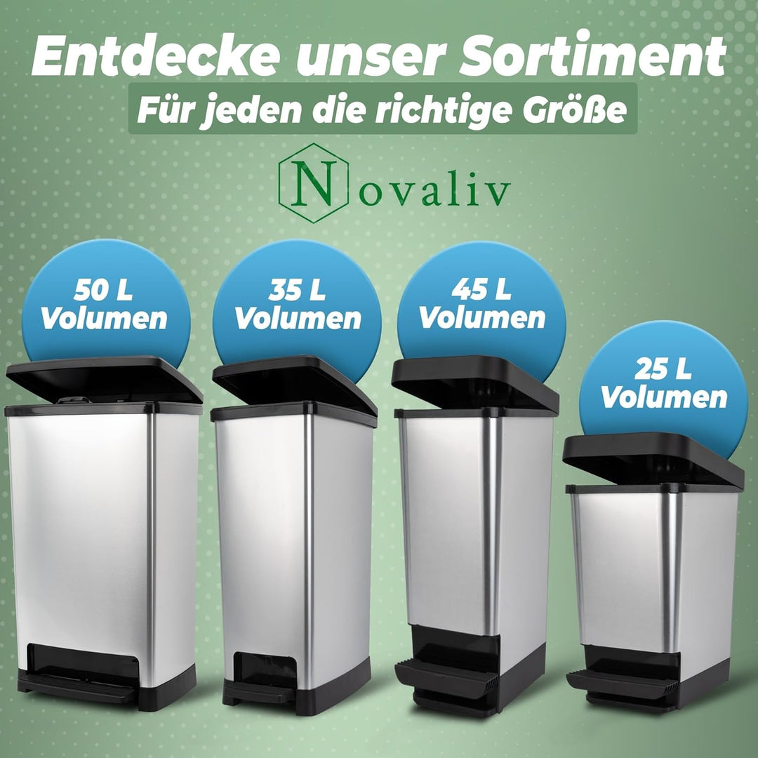 Novaliv 2x Mülleimer mit Deckel - 25L Tretmülleimer - Stabiler Abfalleimer mit Deckel &amp; Fusspedal -
