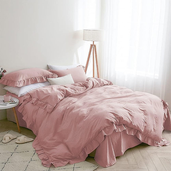 Lanqinglv Rüschen Rosa Bettwäsche 155x200 2 Teilig Mädchen Mikrofaser Bettbezug Deckenbezug mit Reis