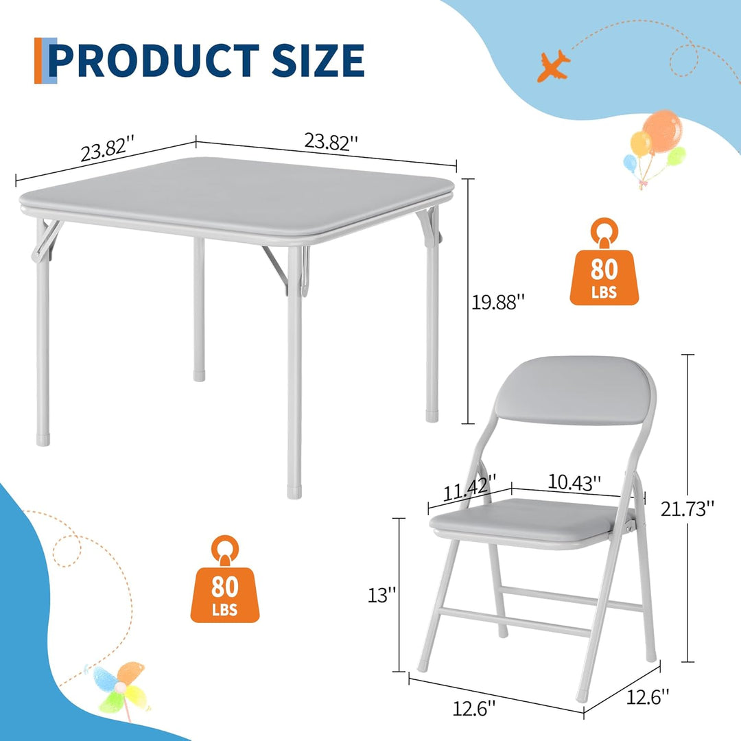 Kinder-Klapptisch-Set mit 4 weich gepolsterten Stühlen, Metallgestell, ideal für Studium, Aktivität,