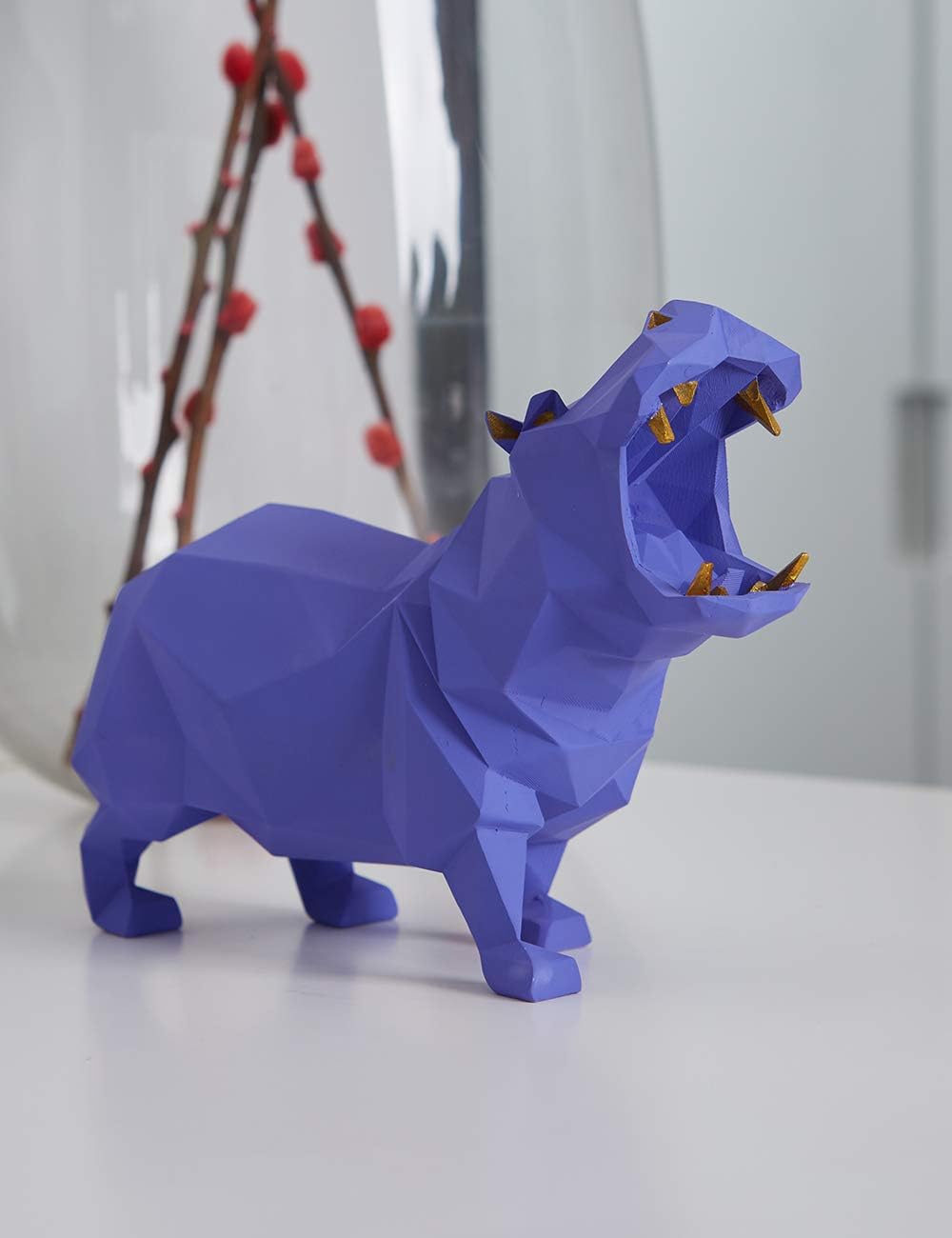 Amoy-Art Nilpferd Skulptur Arts Modern Dekor Statue Wohnzimmer Kunst Polyresin Violett Geschenk 18cm