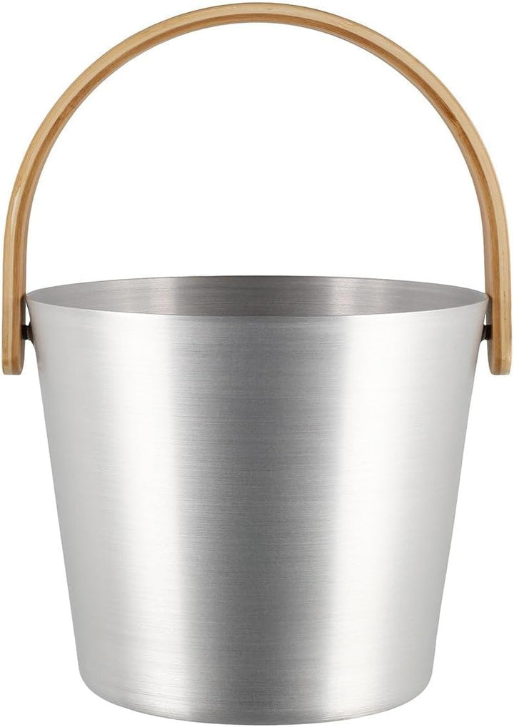 Rento - Saunaeimer, Aufgusseimer - Aluminium - Farbe: Silber - mit edlem Griff aus Bambus - 5 Liter
