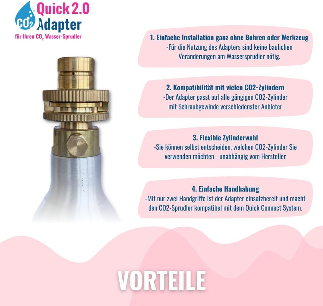 Quick-Adapter 2.0 für CO2 Wassersprudler - KEIN Umbau nötig - kompatibel mit gängigen Sprudlern DUO,
