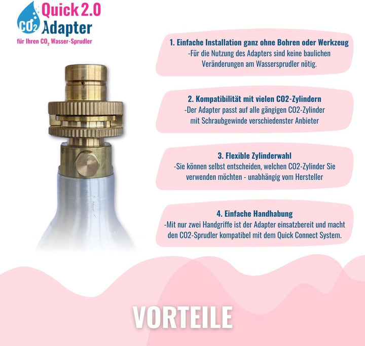 Quick-Adapter 2.0 für CO2 Wassersprudler - KEIN Umbau nötig - kompatibel mit gängigen Sprudlern DUO,