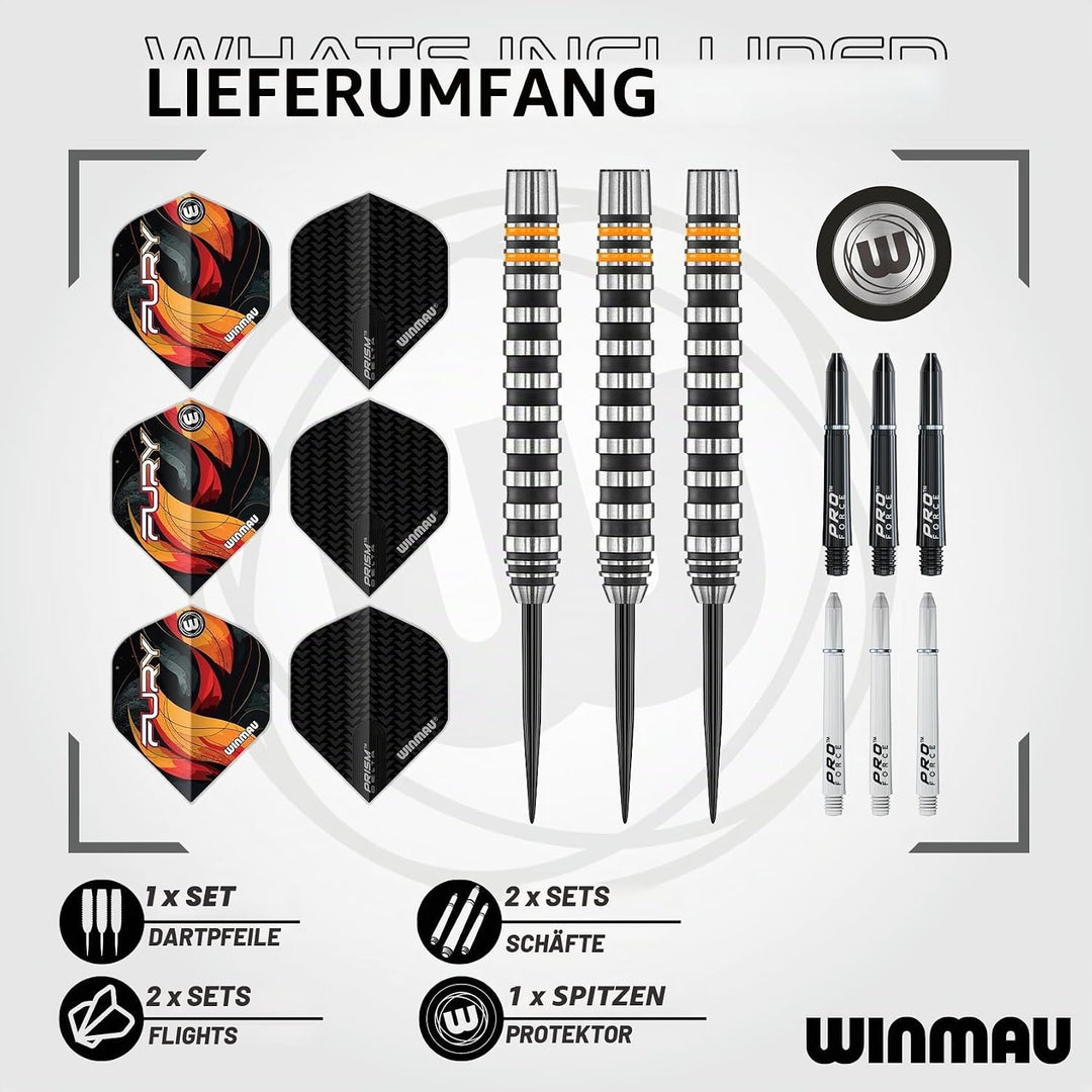 WINMAU Fury Wolfram-Dartpfeile mit Prismenflügeln und Vecta-Schäften (Stiele), 22–28 g, 28 g
