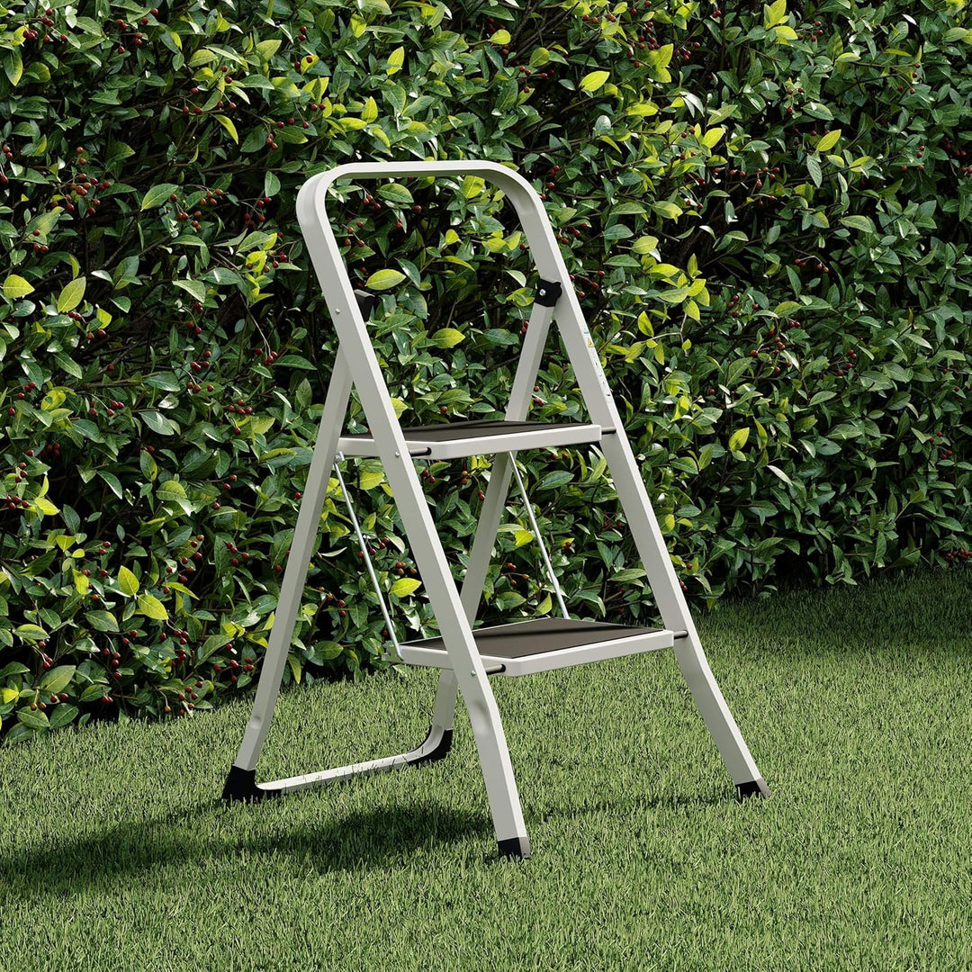 Home Vida Leiter mit 2 Stufen, Stahl, tragbar, klappbar, robust, 2 Stufen