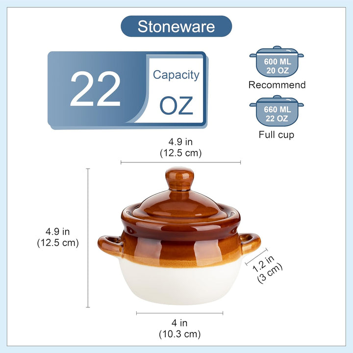 LOVECASA Onion Soup Bowls, French Onion Soup Crocks, 4 Stück Steingut Suppenschalen mit Deckel, 660m