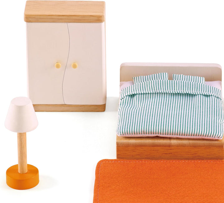Hape Puppenhaus- Schlafzimmer, geeignet für alle vergleichbaren Puppenhäuser, geeignet ab 3 Jahren,
