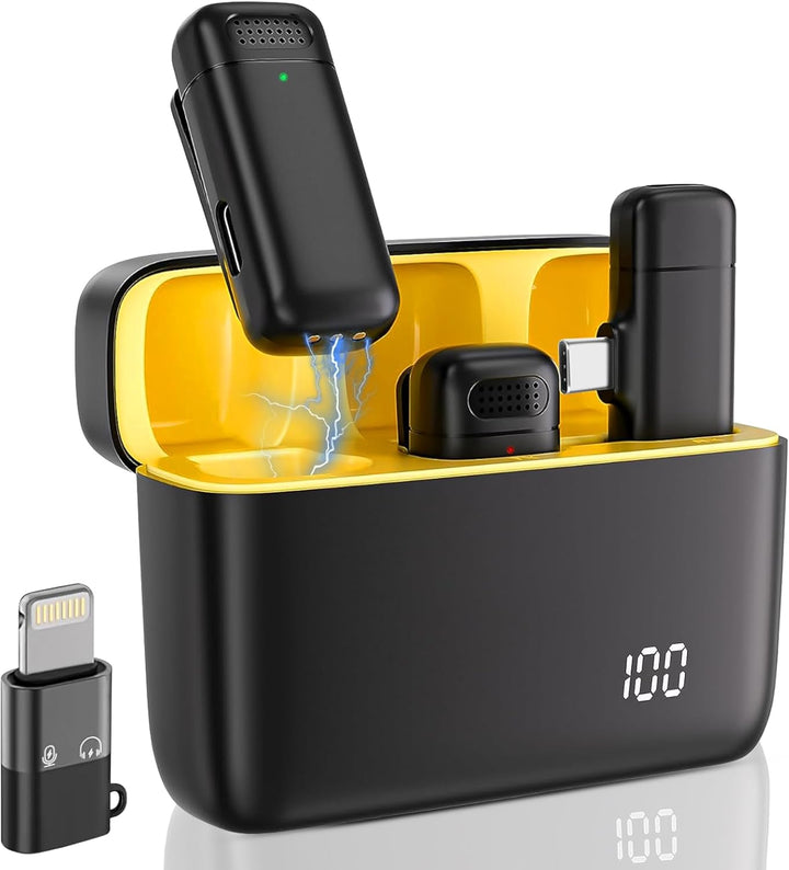 AKOFIC Lavalier Mikrofon Kabellos für iPhone/Android Telefon/Laptop, Mini Handy Mikrofon, Profession